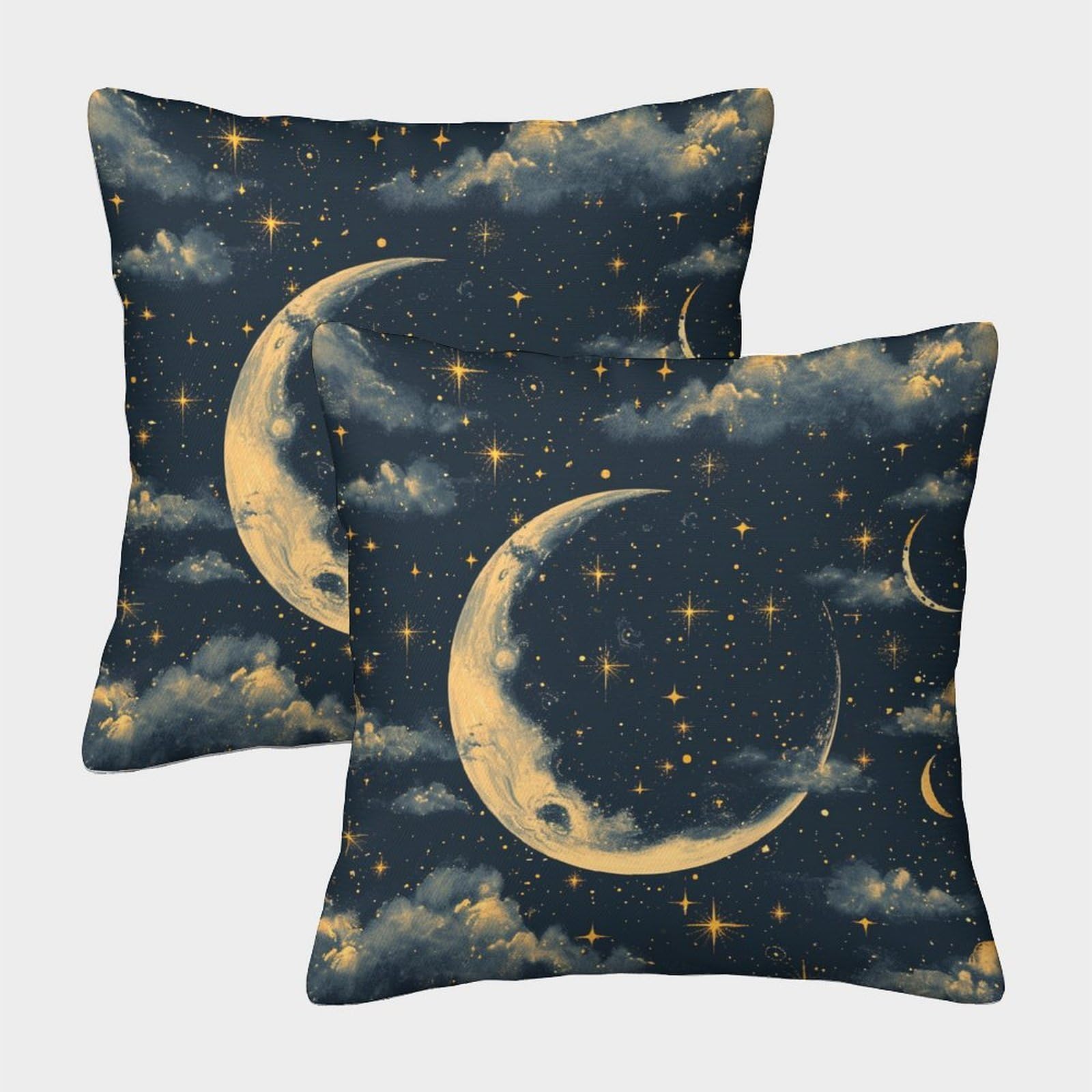 kaiyun 2 Pack Moon And Stars, Cosmic Pattern Luxury Digital Printed Soft 3D Themed Square Cushion Cover 45x45cm