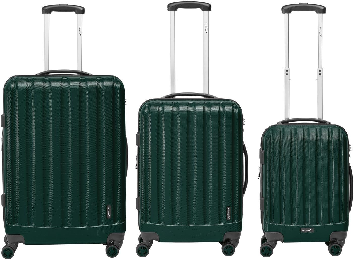 Packenger Velvet suitcase, trolley, hard case, set of 3 in dark green, size M, L and XL