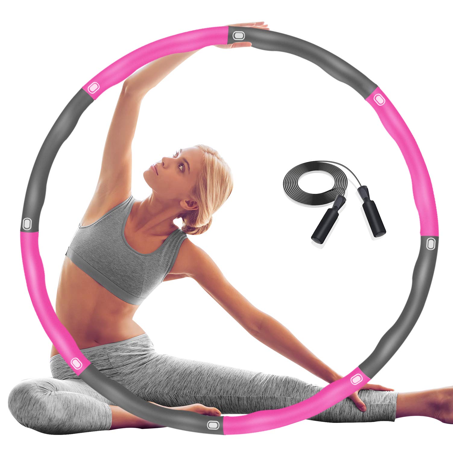 Hula Hoop Reifen Erwachsene zur Abnehmen und Massage, Hoola Hoop für Erwachsene & Kinder EIN 6-8 Teiliger Abnehmbarer Hullahub Reifen Fitness Training/Bauchmuskelkonturen mit Springseil