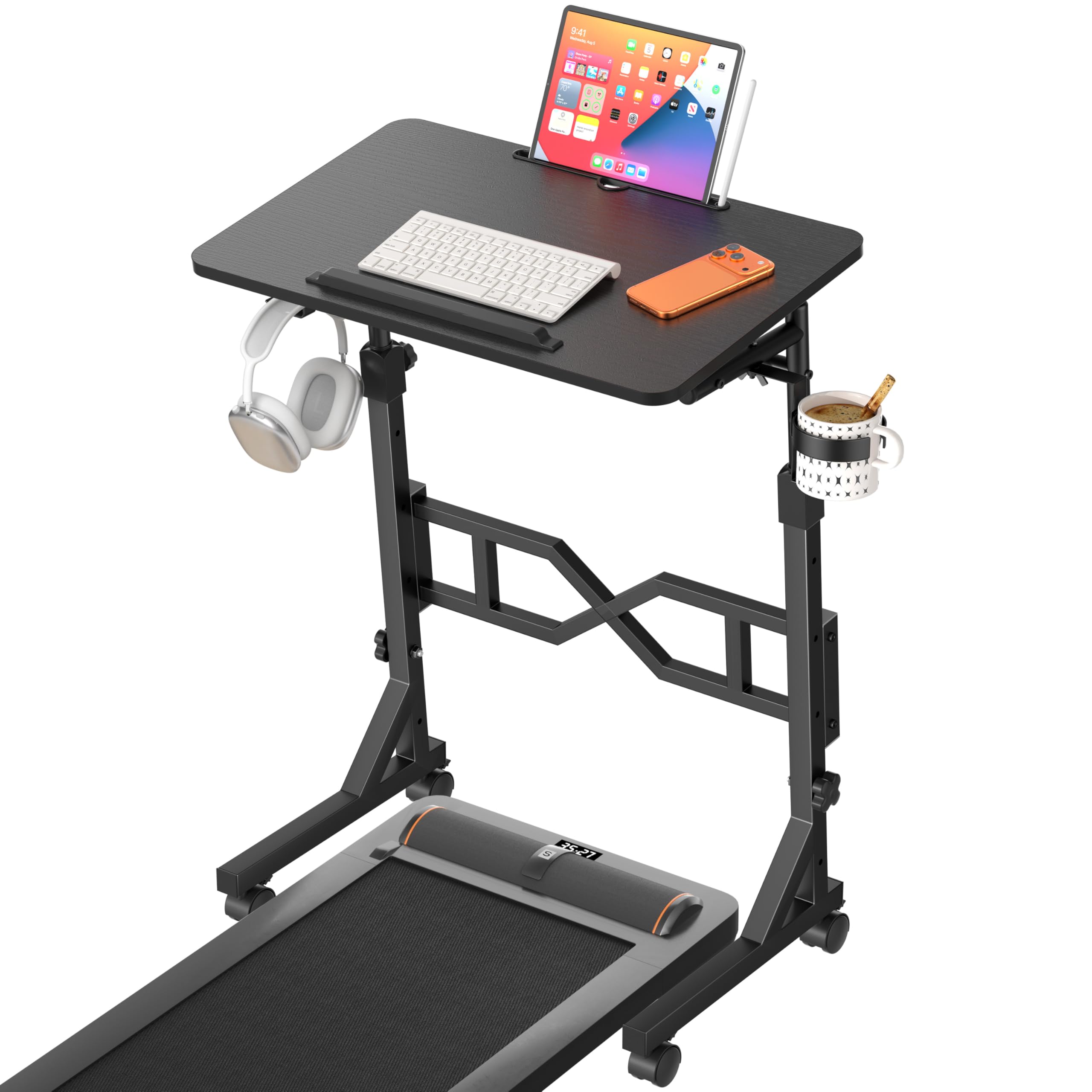 Small Standing Desk with Wheels 29 5-45 3 Inch Adjustable Height Portable Treadmill Desk Rolling Computer Table for