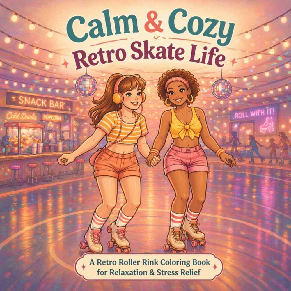 Calm & Cozy: Retro Skate Life: Coloring Book for Adults | 80s & 90s Roller Rink Vibes