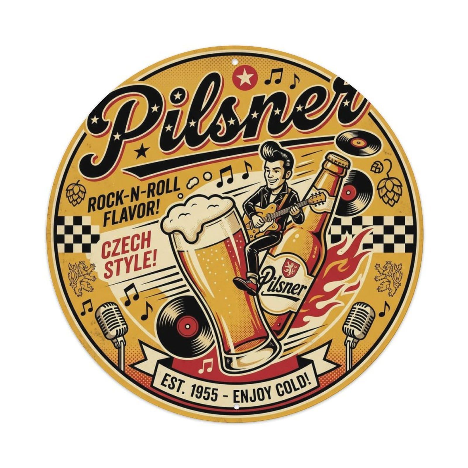 Old School Pilsner Pub Brewery Czech Festival Brew Metal Tin Sign