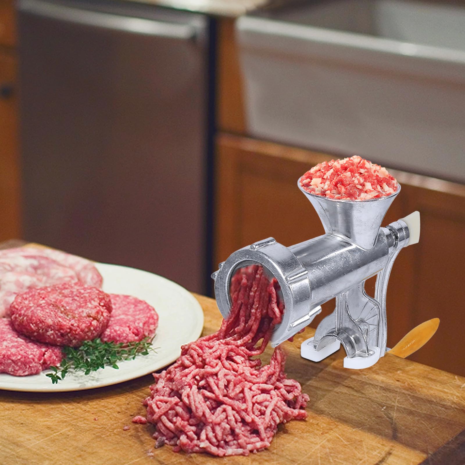 Gavigain Manual Meat Grinder, Stainless Steel Hand Crank Meat Vegetable Grinding Machine, Heavy Duty Manual Meat Grinding Machine for Homemade Burger Patties, Ground Beef and More