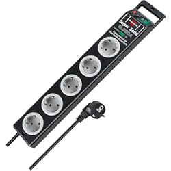 Mejor Regleta Inteligente Brennenstuhl Regleta Enchufes con 5 Tomas y Protección Sobretensiones Hasta 13.500 A (Cable de 2.5 m, Anti Picos Tensión, para Interiores), Negro/Gris, 5 Enchufes, Protección sobretension