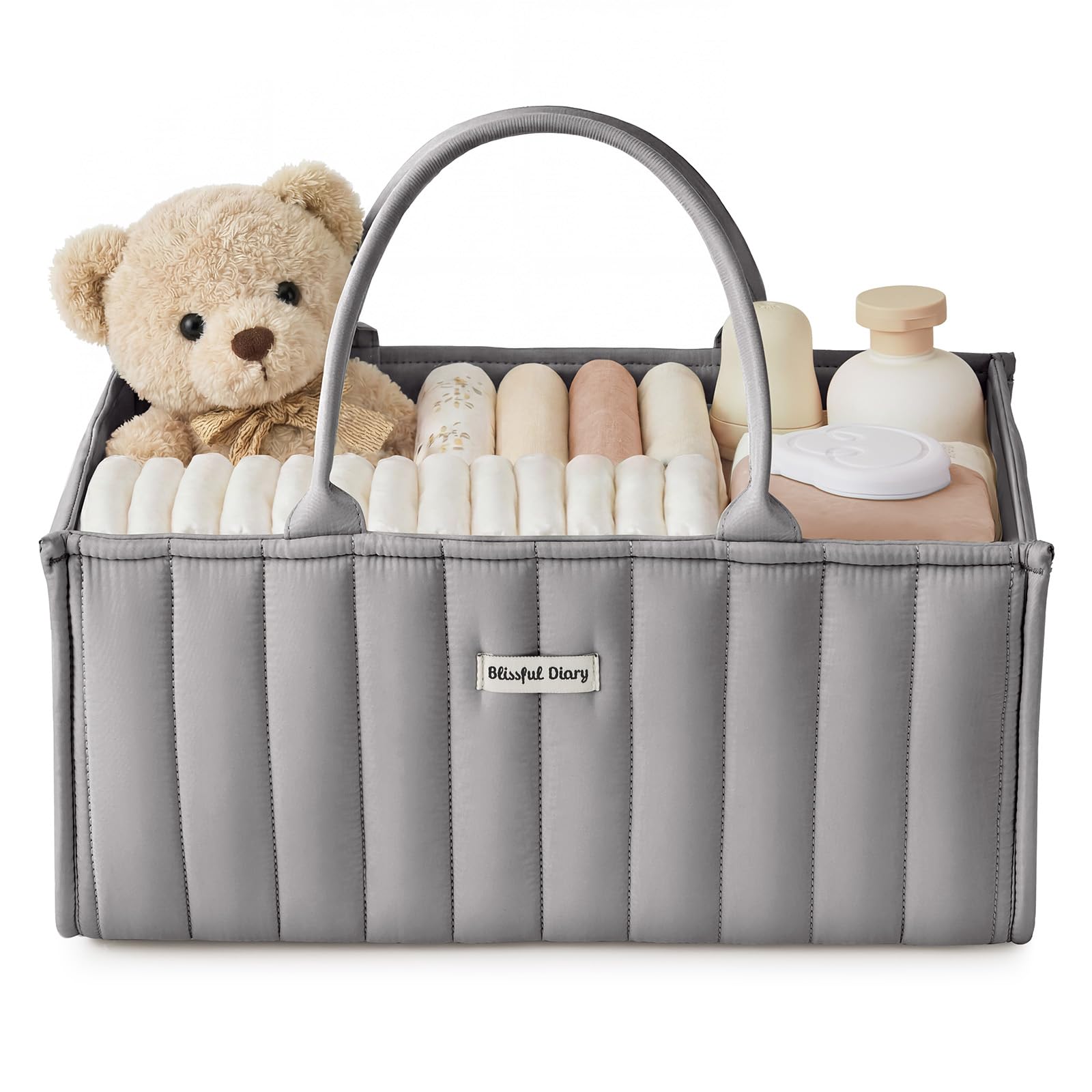 Blissful Diary Baby Diaper Caddy Basket, Baby Shower Caddy for Newborn Boys or Girls, Baby Diaper Caddy Organizer - Baby Gift Registry for Newborn Baby and Baby Must Haves Essentials - Light Gray-image-8