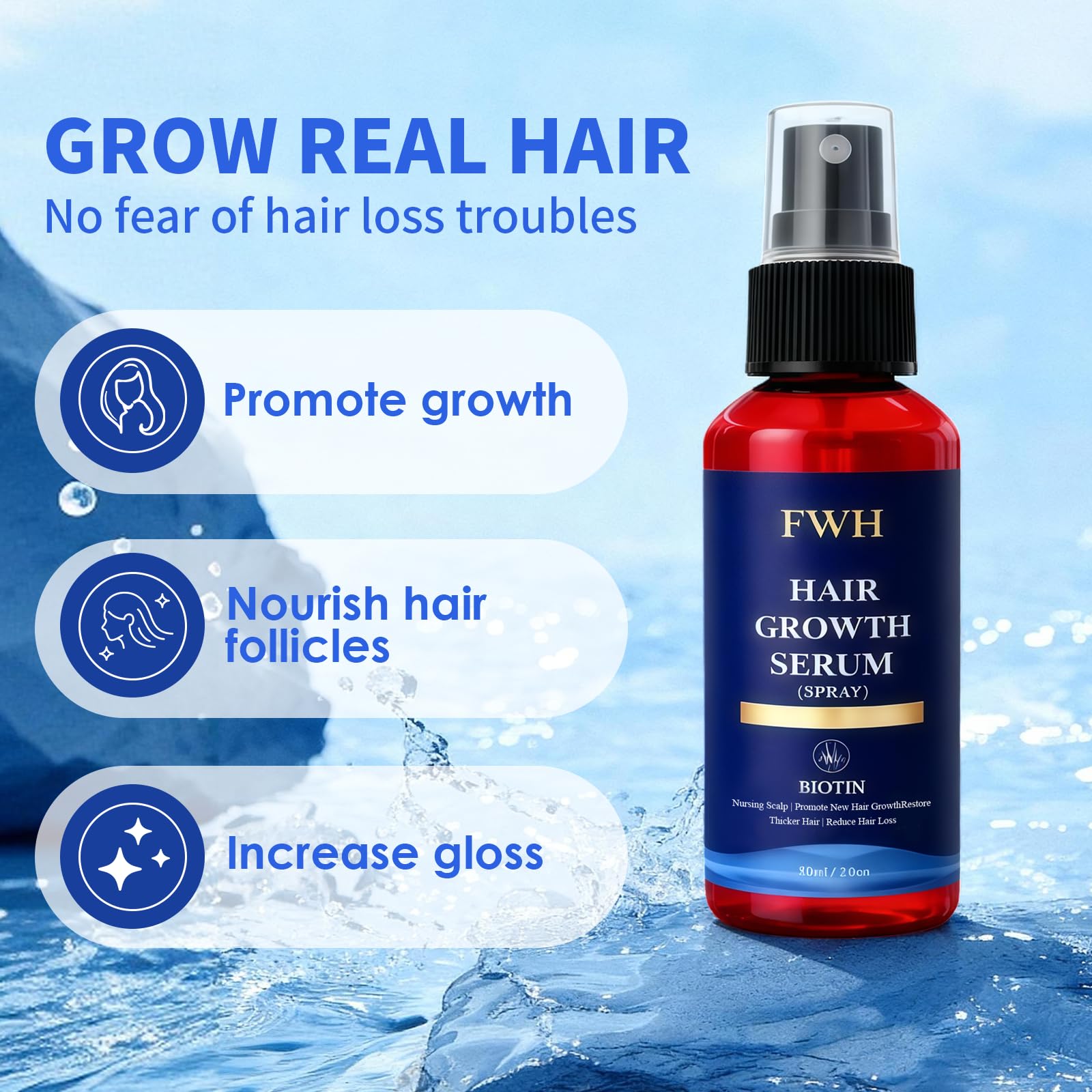 60ml Spray per la crescita dei capelli,Spray per Adatto Addensare capelli,Ridotta Anti-Caduta Capelli per Donna e Uomo
