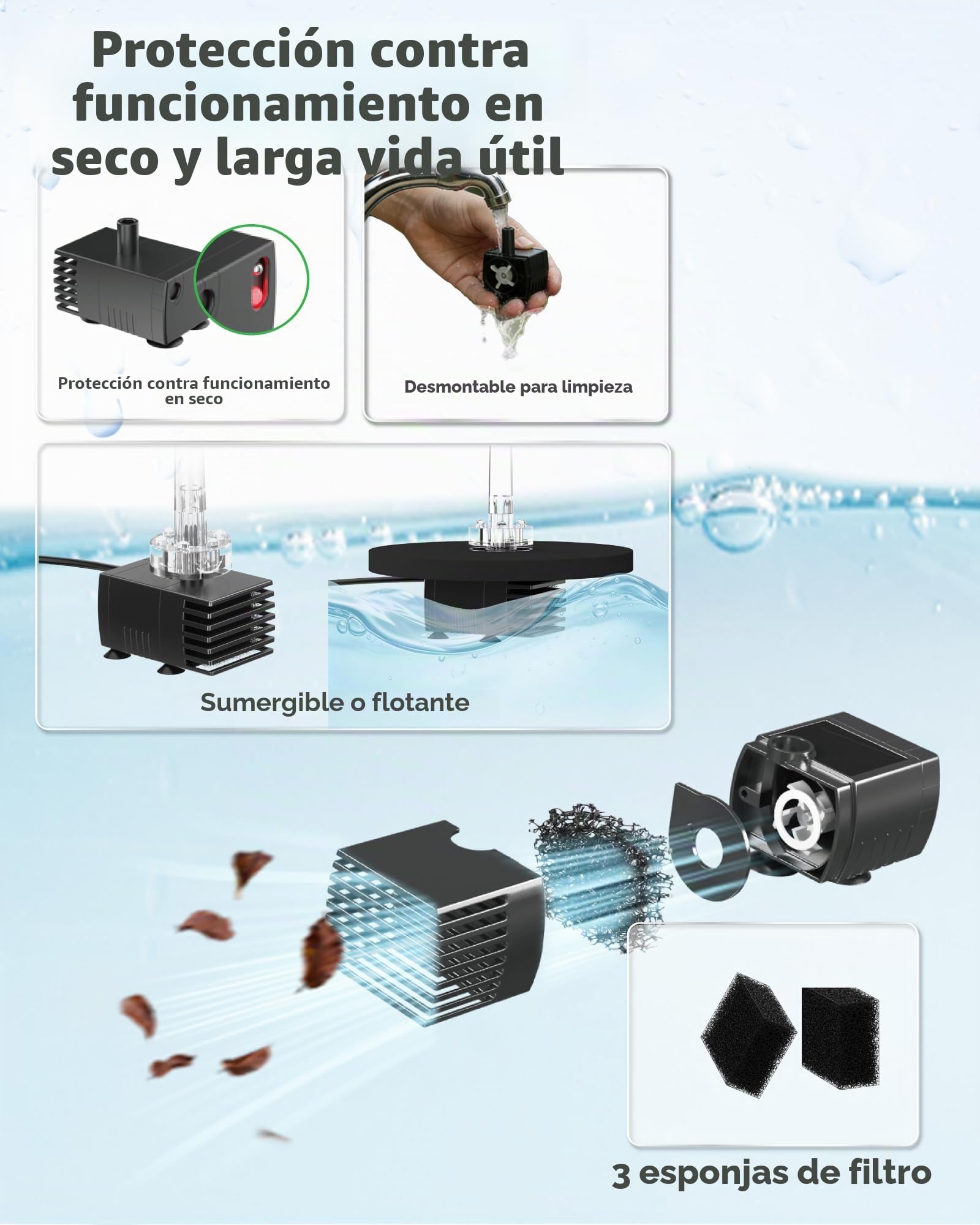 POPOSOAP Fuente solar de 8 W para exteriores con batería de respaldo, iluminación LED, 8 boquillas y manguera de PVC de 1,2 m para bebedero de pájaros, estanque de jardín y función de agua de jardín