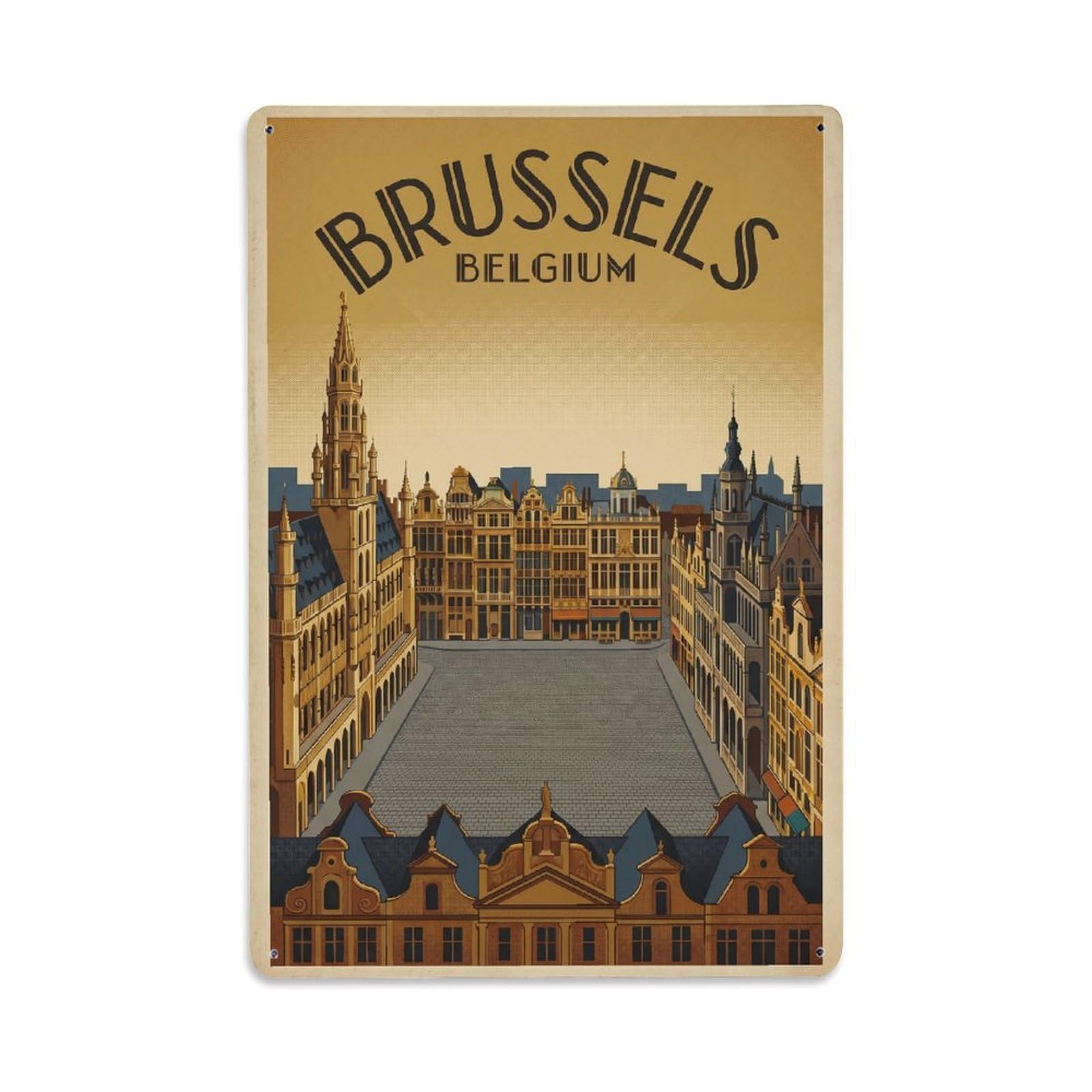 Vintage Travel Belgium Brussels Metal Tin Sign Plaque Wall Decor for Cafe, Club Bar, Office, Garden Metal Poster 8x12Inch