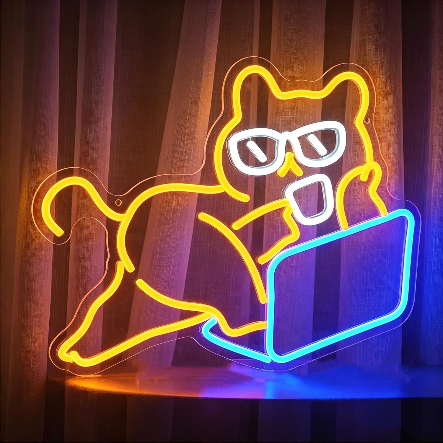 Work Cat Neon Sign LED Neon Animal Sign Light Up for Wall Decor, Dimmable USB Powered Neon Light for Study Room Bedroom Office Classroom Book Party Library Coffee Bar Read Room Decoration 15.7”x12.5” — image 1