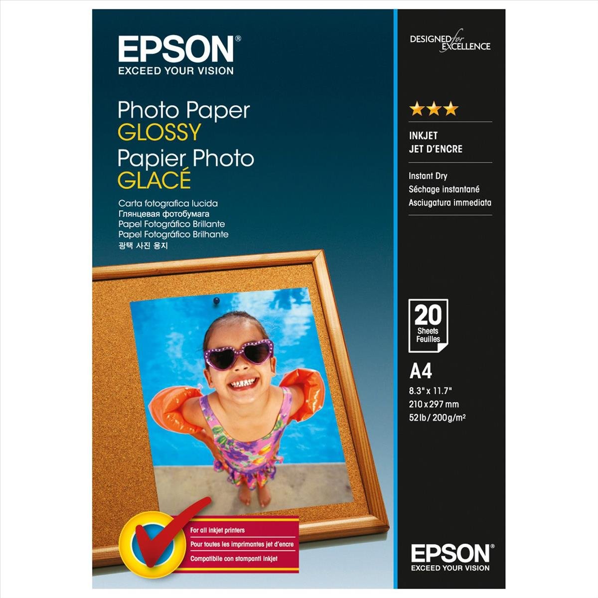 Epson Default Category A4 Glossy Photo Paper, White, 20 Sheets