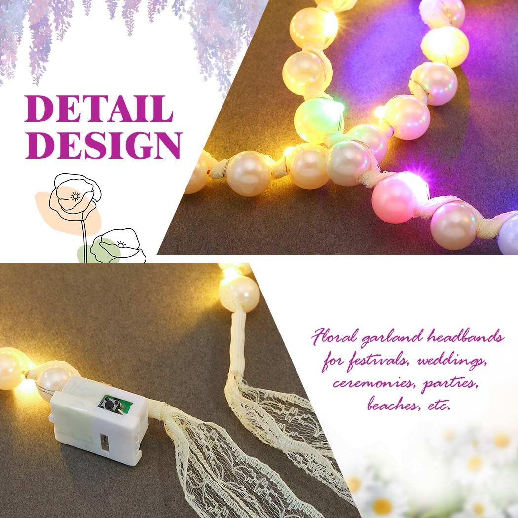 Cerchietto Natalizio A LED Con Fiocco Di Neve Glitterato E Perle - Accessorio Per Capelli Donna