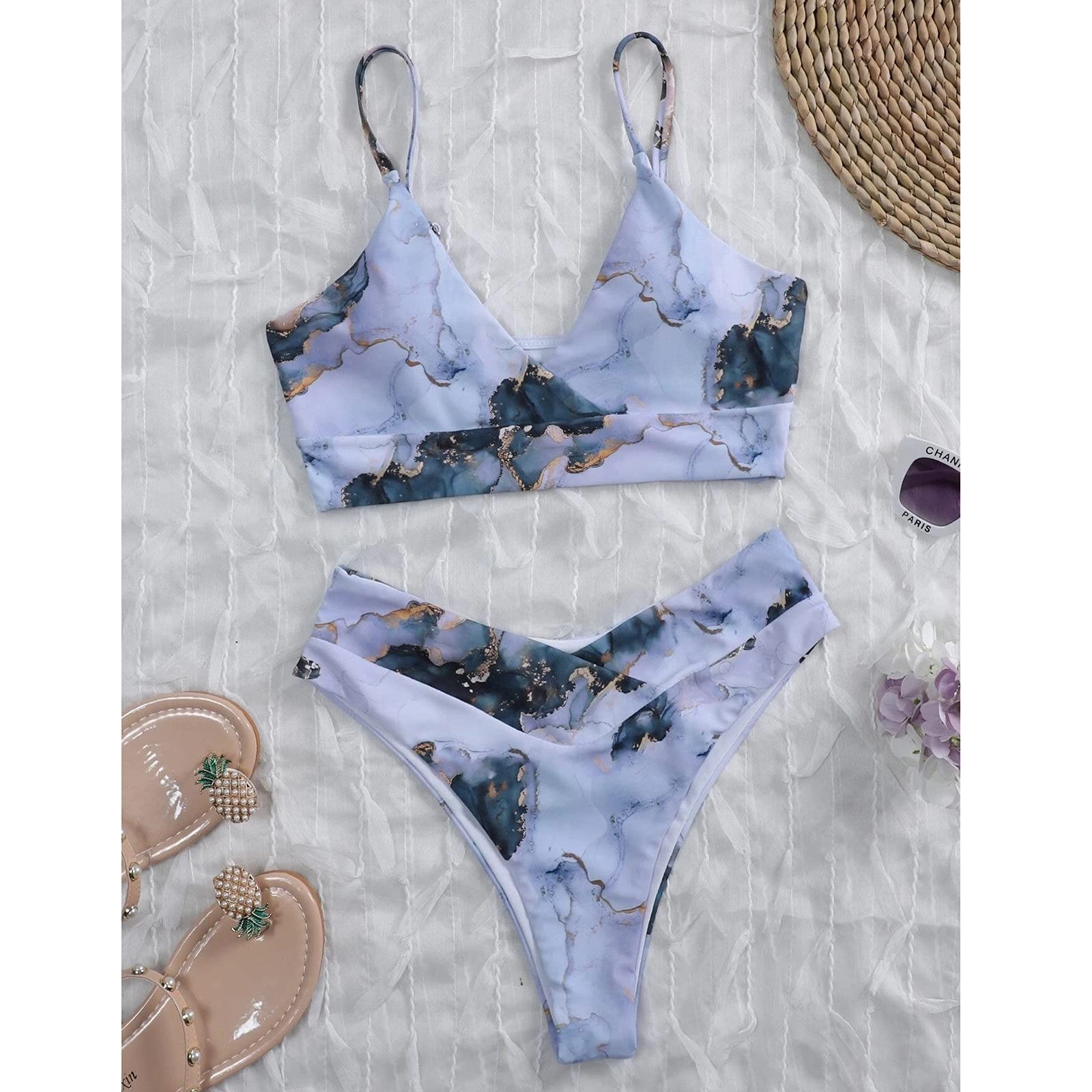 Kobieta bikini z wysoką talią Lato modne bikini Damskie bikini push-up z wysokim stanem Dwuczęściowy strój kąpielowy w kolorze wody (kolor: wielobarwny, rozmiar: bardzo duży kod) (kod wielobarwny śr