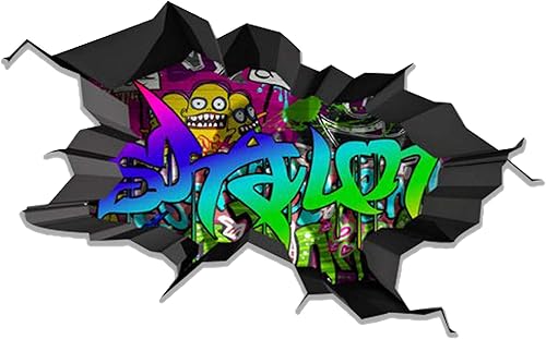 Miniatura 8 de Calcomanía de pared con nombre personalizado de graffiti 3D, calcomanía de vinilo artístico personalizado, extraíble, despegar y pegar, borde negro