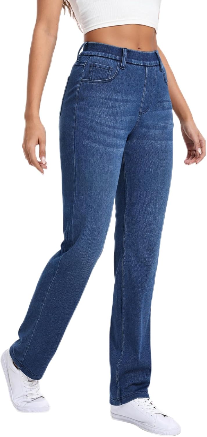 Women's Straight Leg Tall Jeans 28"/30"/32"/34" Inseam Stretch Sweatpant Jeans Pull on Comfort Soft Denim Pants