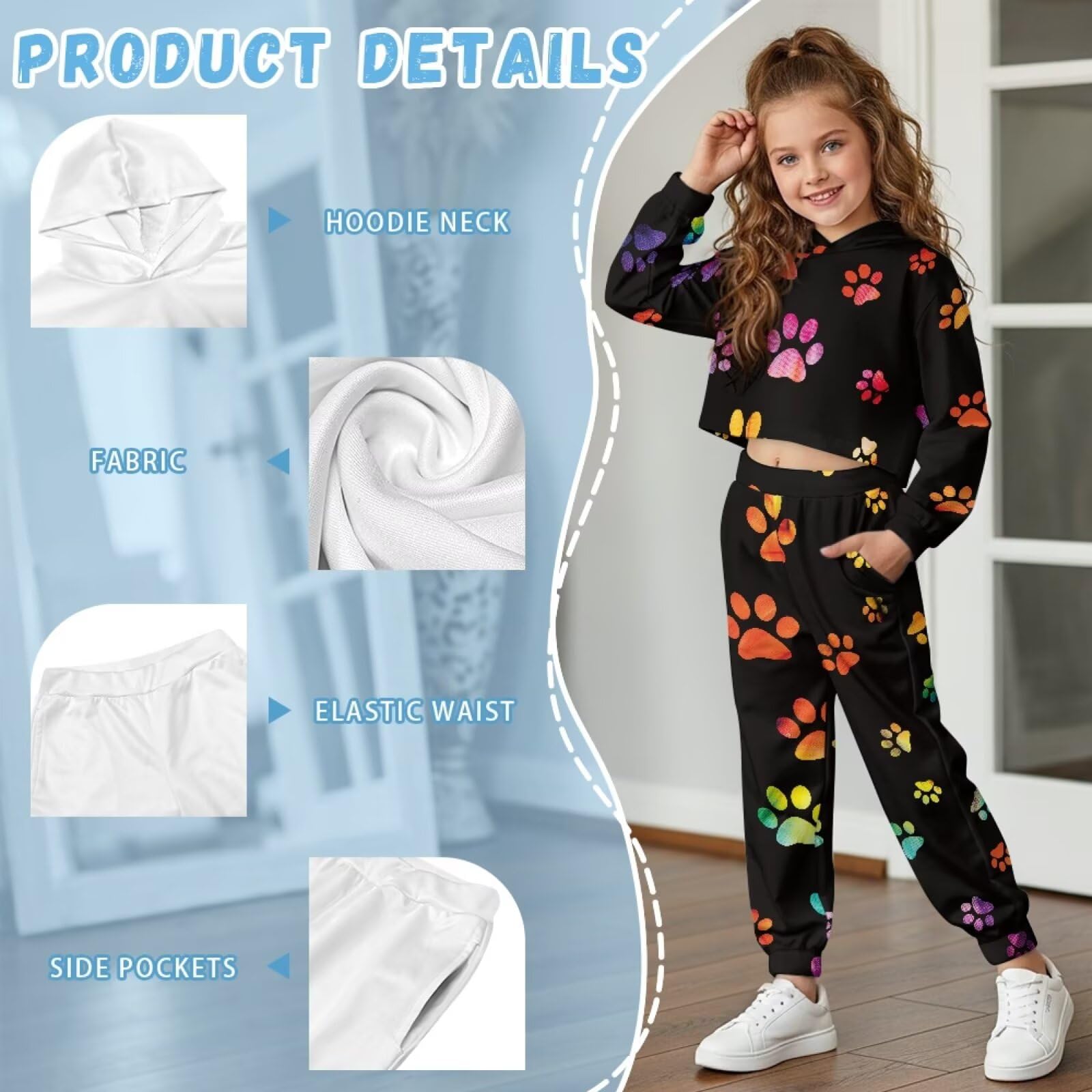 Dziewczęcy kombinezon dresowy, 2-częściowy zestaw z kapturem z długim rękawem, bluzy i spodnie dresowe, dziecięca bluza z kapturem, jesienny dres dla dziewczynek