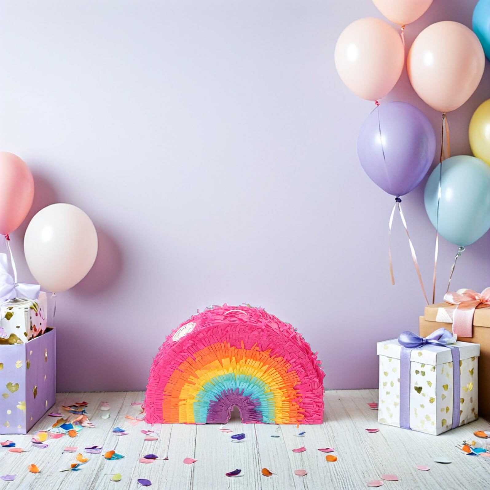 Regenbogen Piñata 3D Geburtstagspiñata mit Schläger und Augenbinde Robuste Partydeko für Kindergeburtstag Mexikanische Boho Party Gartenfeier