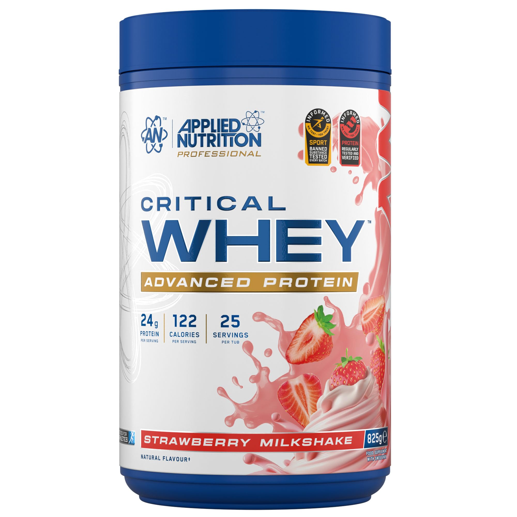 Applied Nutrition Critical Whey Protein Powder – 24g Protein per Serving, High Protein Powder, Protein Shake with BCAAs & Glutamine– Muscle Growth & Recovery (825g- 25 Servings) (Strawberry)