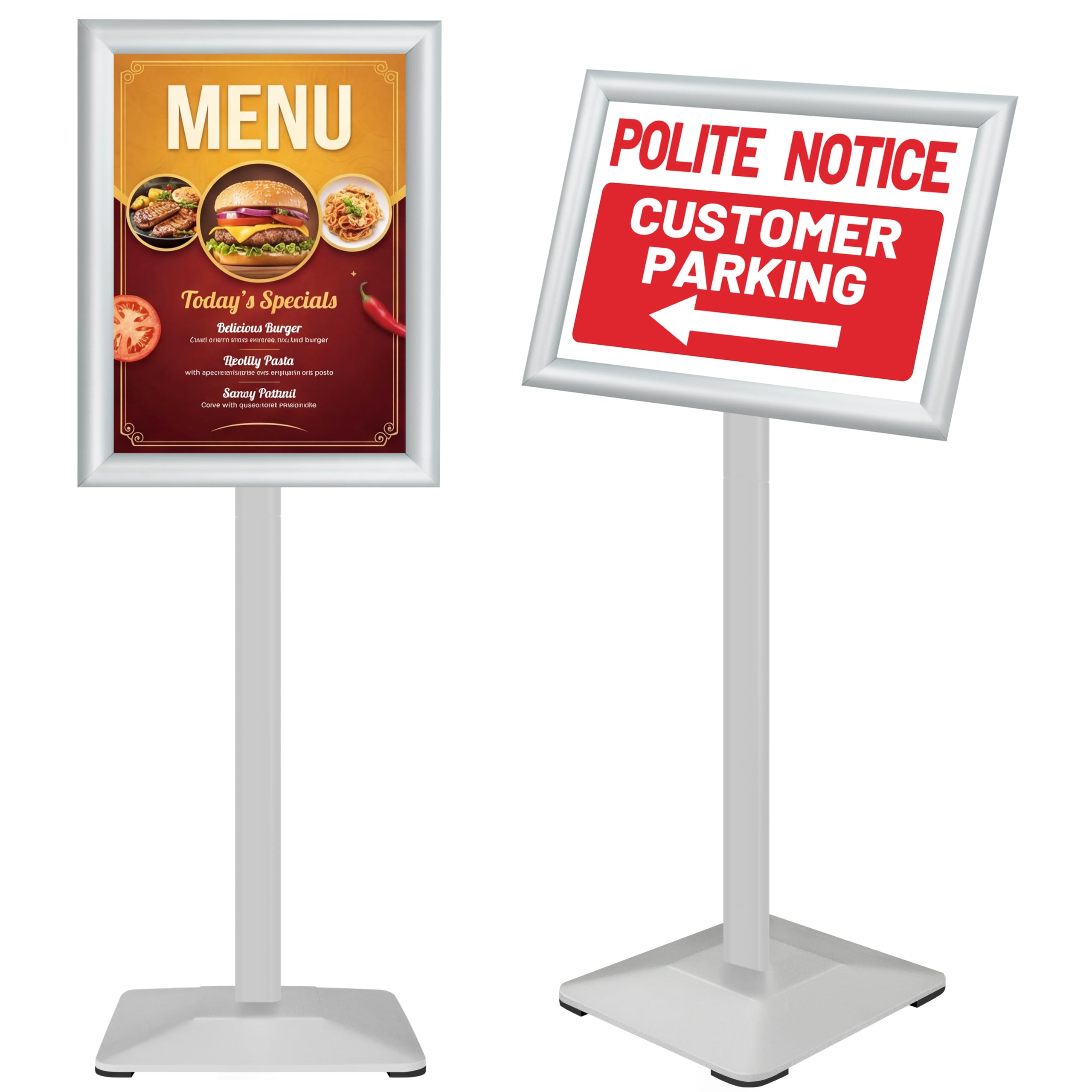 VAIIGO Heavy Duty Sign Stand A3, Floor Standing Sign Holder, Display Poster Stand with Cast Iron Base, Heavy Duty, Adjustable Height, for Menu, Poster, Advertising, Signage, Sales Display, Silver