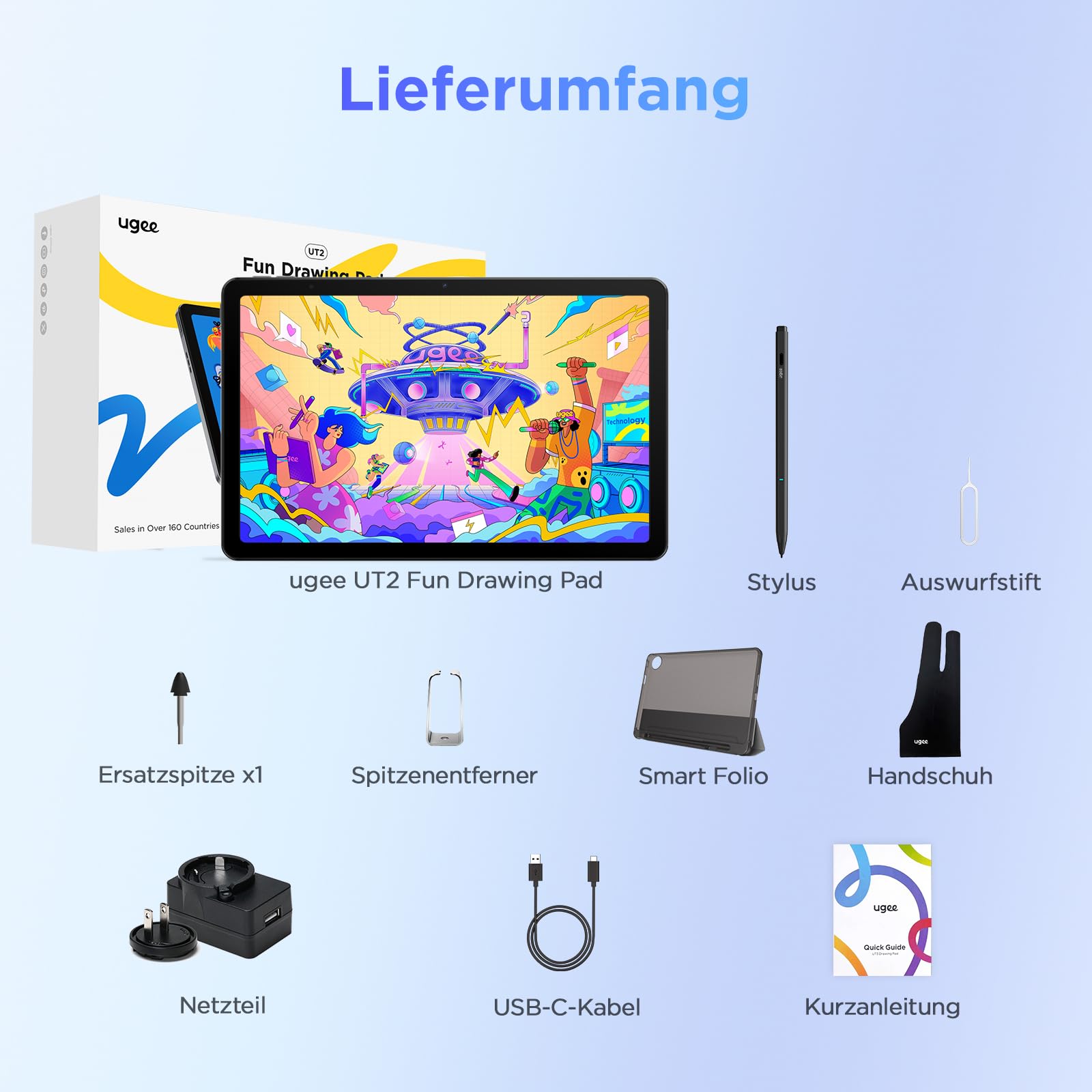 Ugee UT2 Fun Drawing Pad Standalone No Computer Needed mit 10,36 Zoll 2K Display und NanoMatte Finish, tragbares Tablet mit U-Pencil