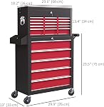 HOMCOM 14 Drawer Rolling Tool Chest, Lockable Tool Storage Cabinet with Removable Tool Box, Protective Liner, Perforated Panel and Side Stand for Warehouse, Garage, Workshop, Red