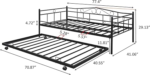 Miniatura 2 de Sofá cama con nido, sofá cama doble y nido, soporte de listones de acero premium, no necesita somier, individual, negro
