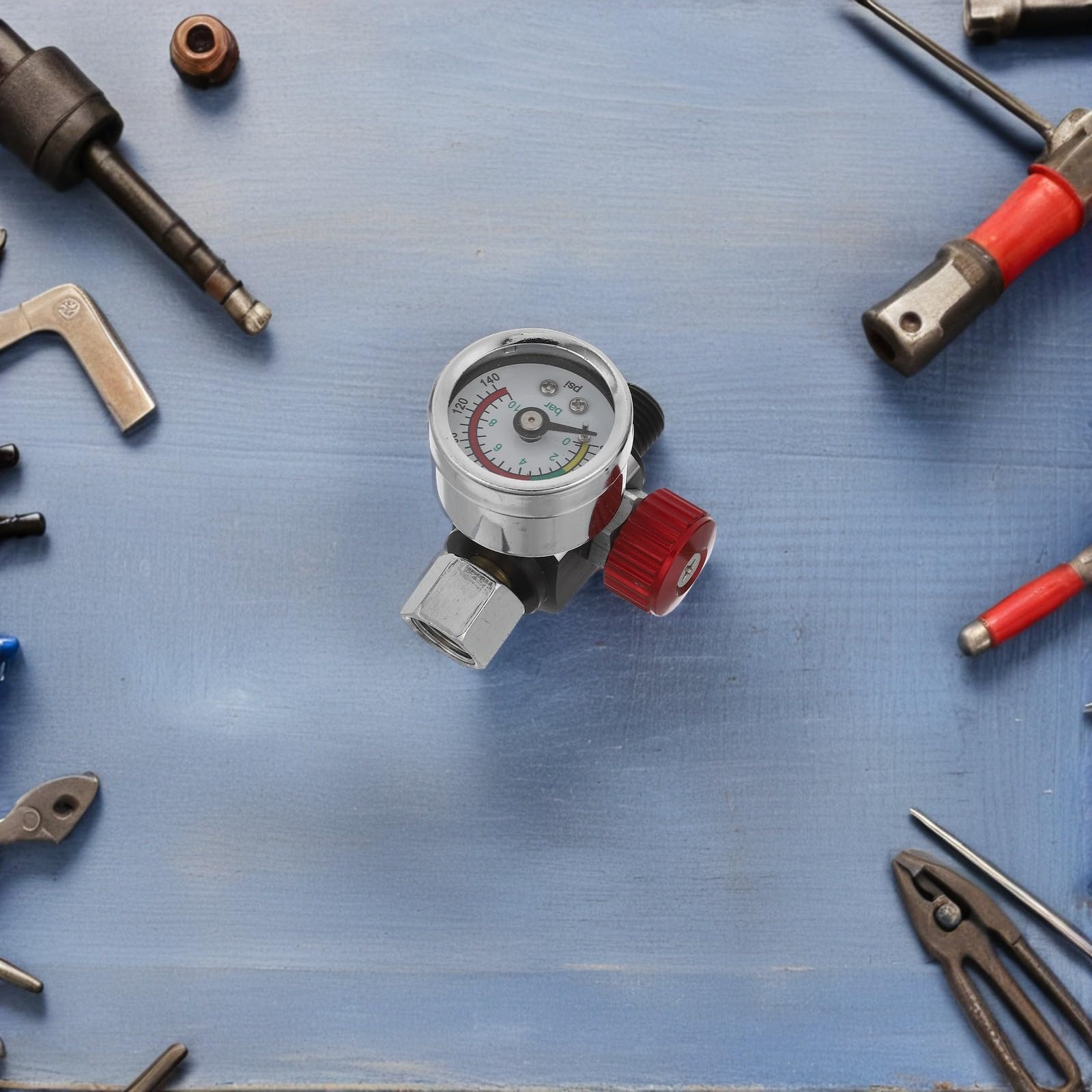 Sprühregler Metall mit Manometer 1 Satz für Farbspritzgeräte und Druckluftwerkzeuge Stabile Luftstromregelung für Möbelanstrich und Lackierprojekte
