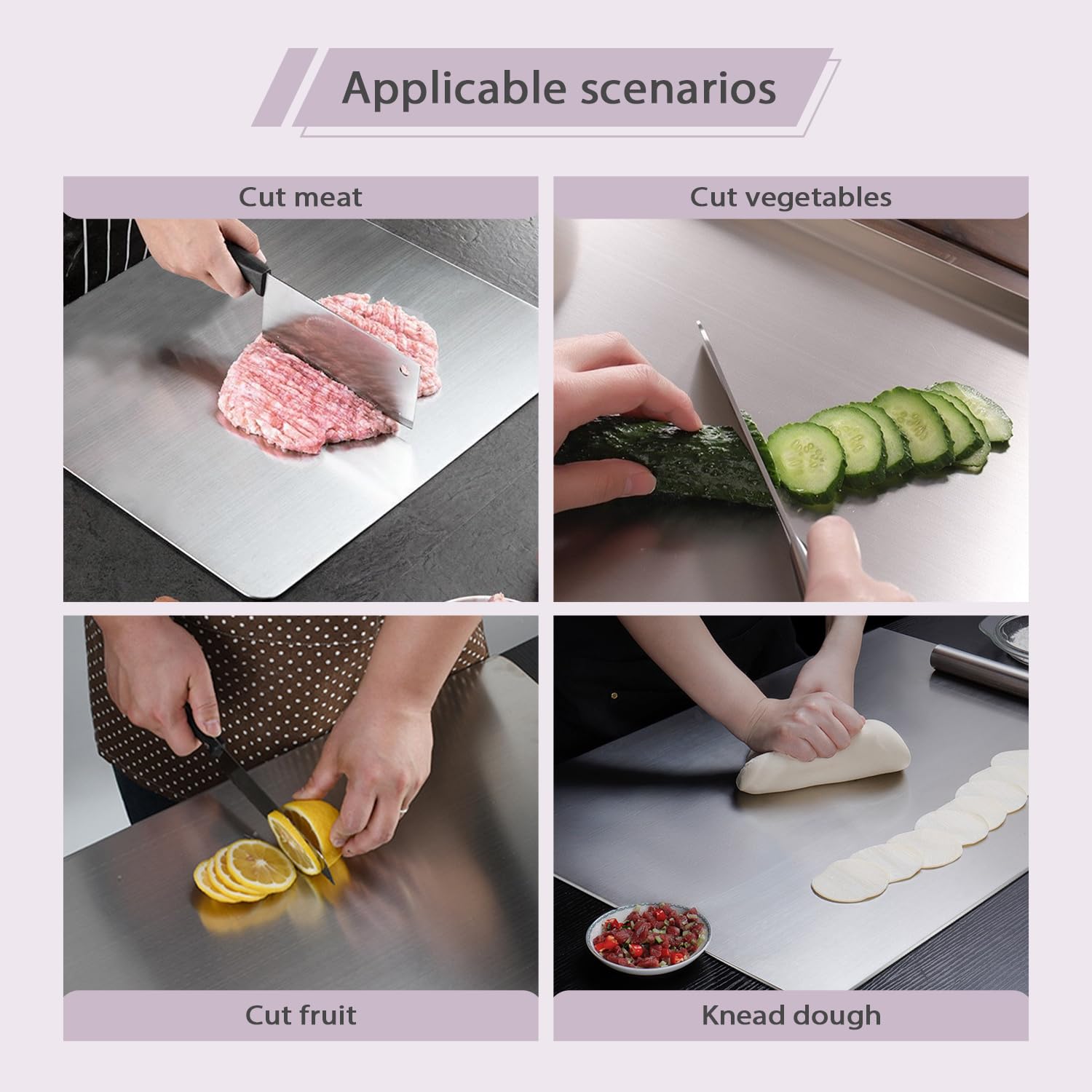 Tableros De Corte De Acero Inoxidable Para Cocina, 304 Tablas De Corte Para Amasar Las Vegetales De Masa De Pan Enrollable, Fácil De Limpiar(Size:60 * 50 * 1.5cm)