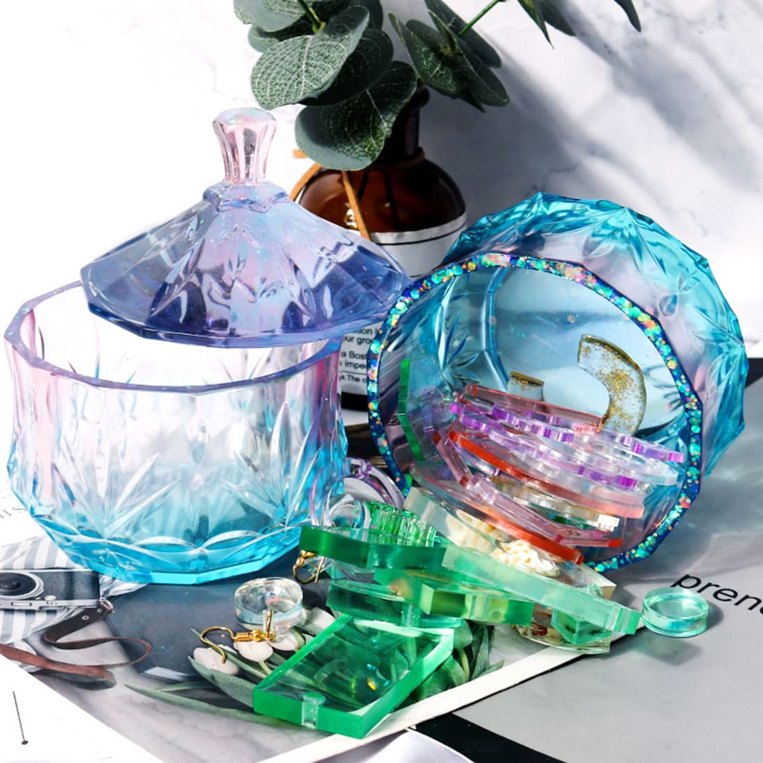 Voyyphixa Storage Box Molds with Lid, Candy Jar Resin Molds Silicone, Container Epoxy Resin Molds for Candlestick, Trinket Case, Jewelry Box, Small Planter Pot
