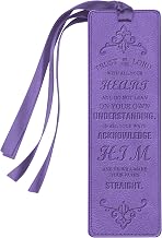 FINPAC Leather Bible Bookmarks, Vegan Religious Bookmarks, Bible Verse Book Markers Church Gifts for Women Men [Trust in The Lord with All Your Heart] - Violet