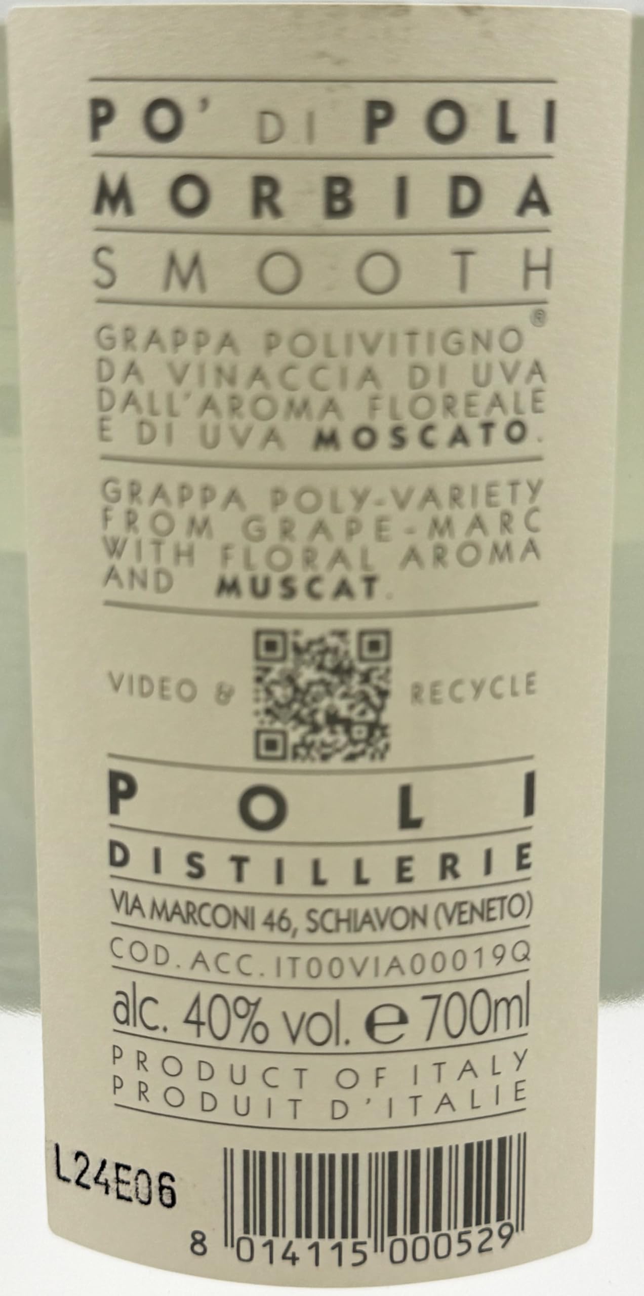GRAPPA PO DI POLI MOSCATO MORBIDA 70 CL