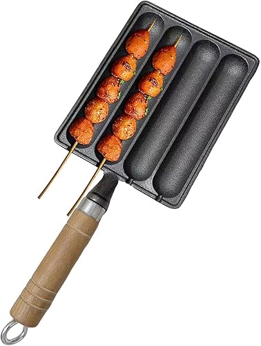 Miniatura 3 de Ollas de salchichas a la parrilla, sartenes de salchicha de hierro fundido, sartén de cocción de salchichas con diseño de brocheta múltiple,