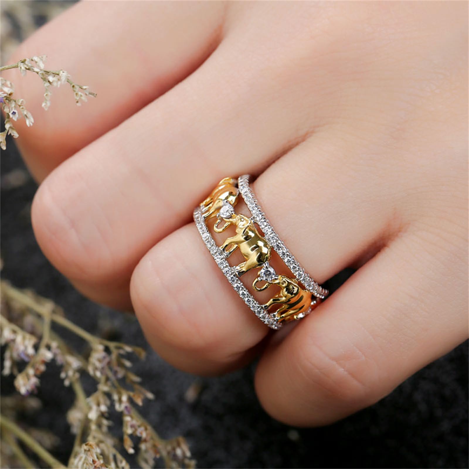 Jeulia 1,5 Quilates Elefante Anillo de Boda para Mujer, Chapado En Oro de 18 Quilates, Anillo de Compromiso Dos Tonos Circonitas Cúbicas Regalo Romántico Aniversario