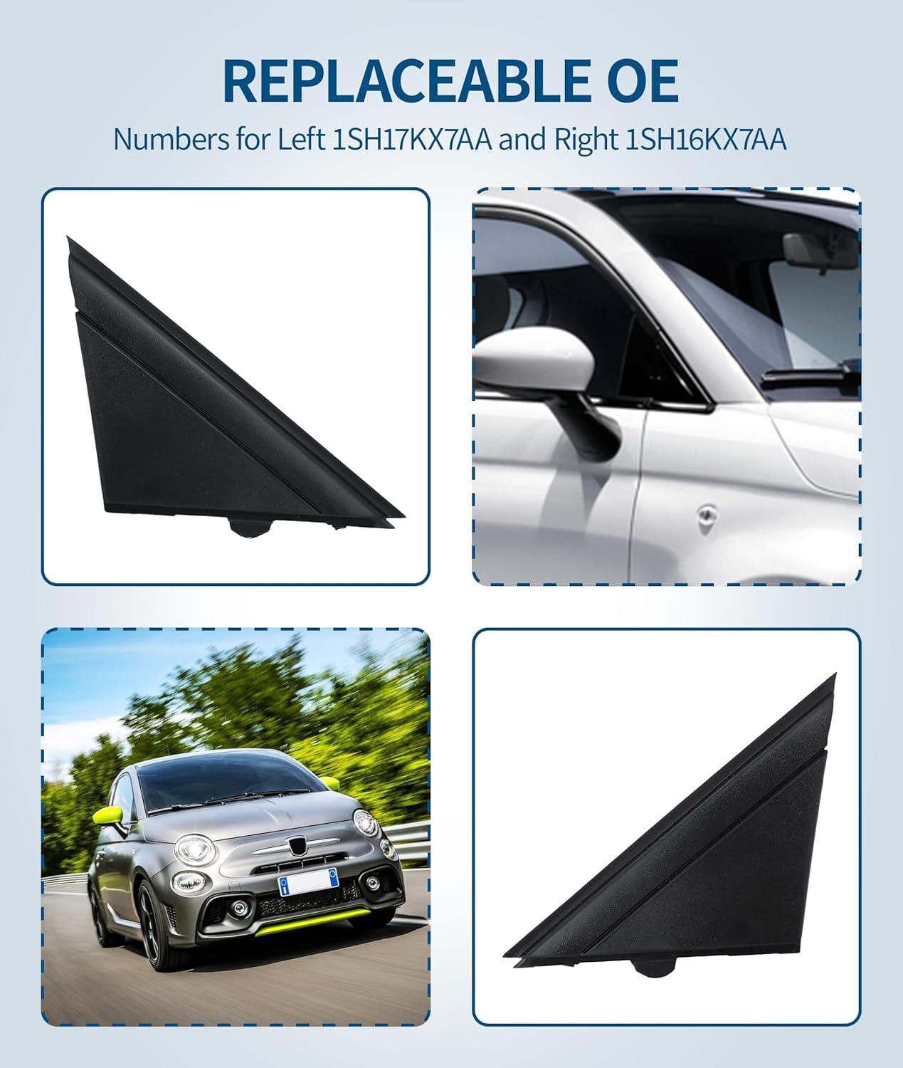 Coppia finiture bandiera specchietto retrovisore portiera,nero opaco per Fiat 500 2012-2017, 1SH17KX7AA,decorazione bandiera specchietto retrovisore porta lato,sinistra/destra per driver e passeggero
