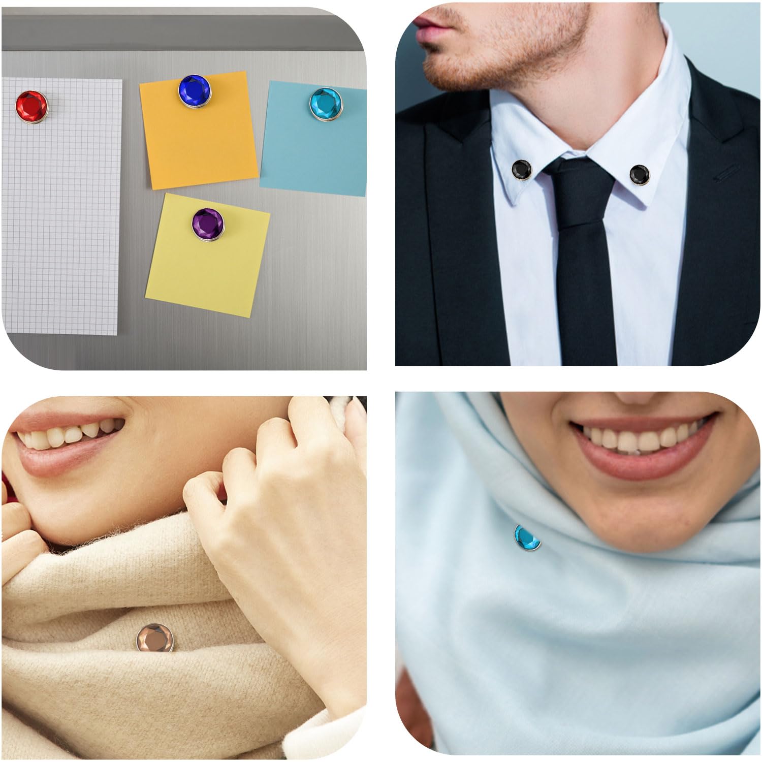 8 Pezzi Magneti per Hijab, Magneti Hijab in Cristallo Multicolore Multiuso Senza Perni Forti Perni Magnetici Hijab Sciarpa Anti-Intoppo Magneti con Chiusura Spilla per Donne Vestiti