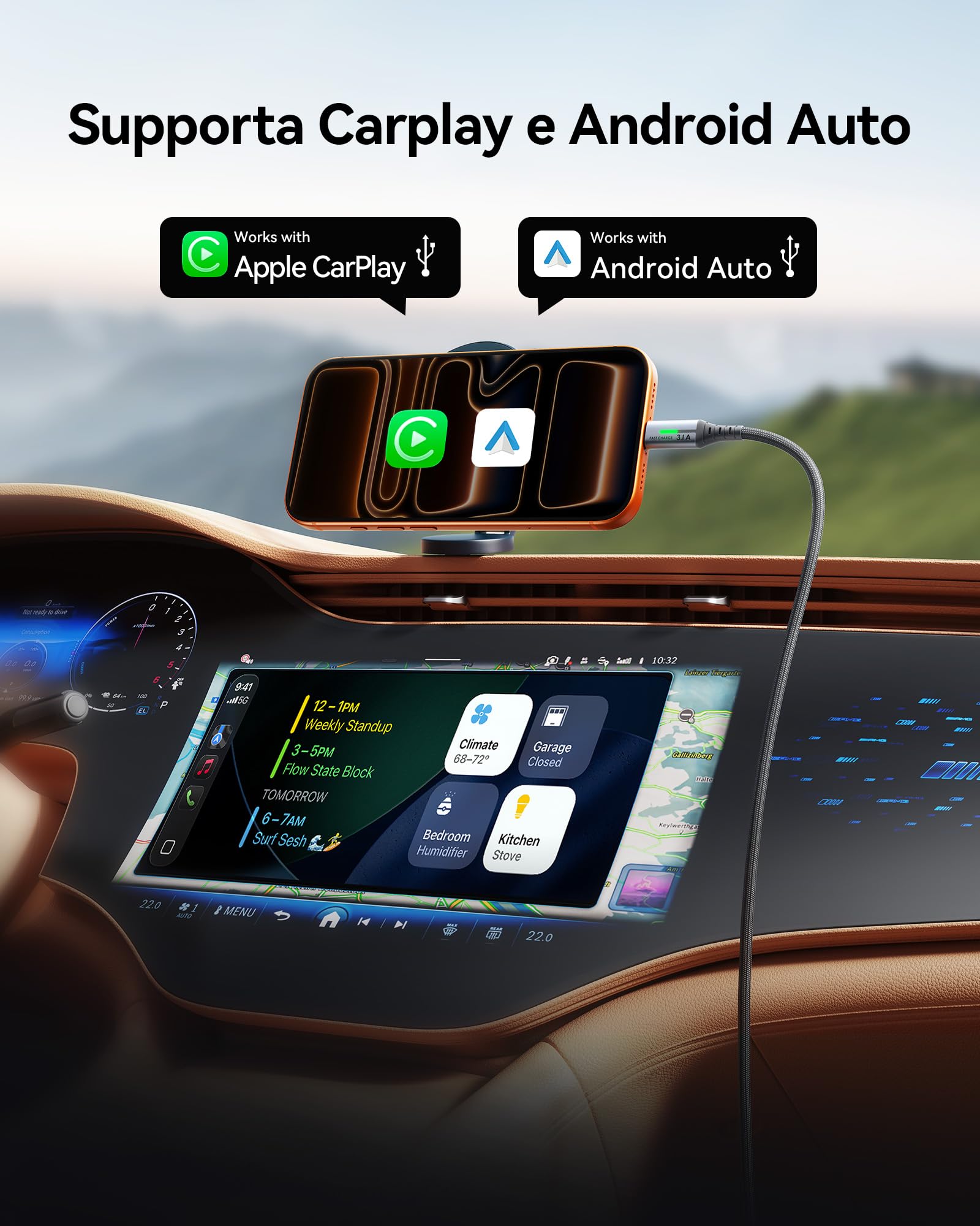 INIU Cavo USB Type-C, Cavo USB A a USB C 3,1A Ricarica Rapida [3Pezzi/0,5+2+2m] Lega Intrecciato in Nylon QC 3,0 Cavo Tipo C per iPhone 17 16 15, Samsung S25 24 Ultra, Xiaomi Huawei Pixel OnePlus ECC.