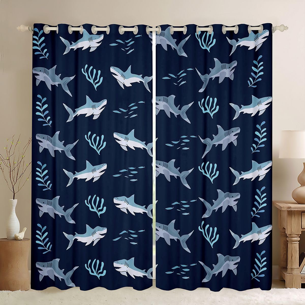Homemissing Tende oscuranti per camera da letto, soggiorno, animali marini, oceano, tende oscuranti per finestre con pesci, 2 pannelli 167,6 x 182,8 cm (larghezza x lunghezza)