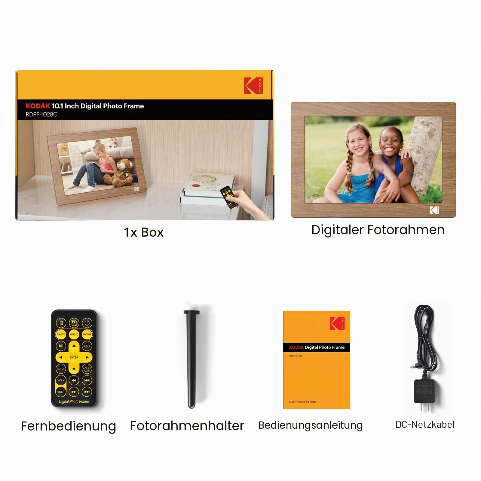 KODAK Digitaler Bilderrahmen 10 Zoll, Digitale Bilderrahmen No Wlan mit Fernbedienung, Elektronischer Bilderrahmen mit 1280*800 IPS-Bildschirm, Bilder/Videos/Musikplayer, Unterstützt Uhr/USB/SD-Karte