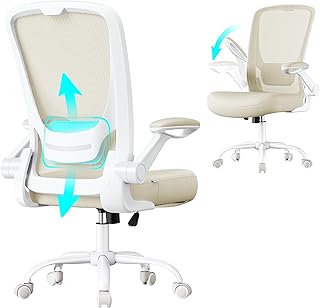 SONGMICS Silla de Oficina, Silla de Escritorio de Malla, Silla Giratoria Ergonómica, Soporte Lumbar, Oscilante, Asiento...