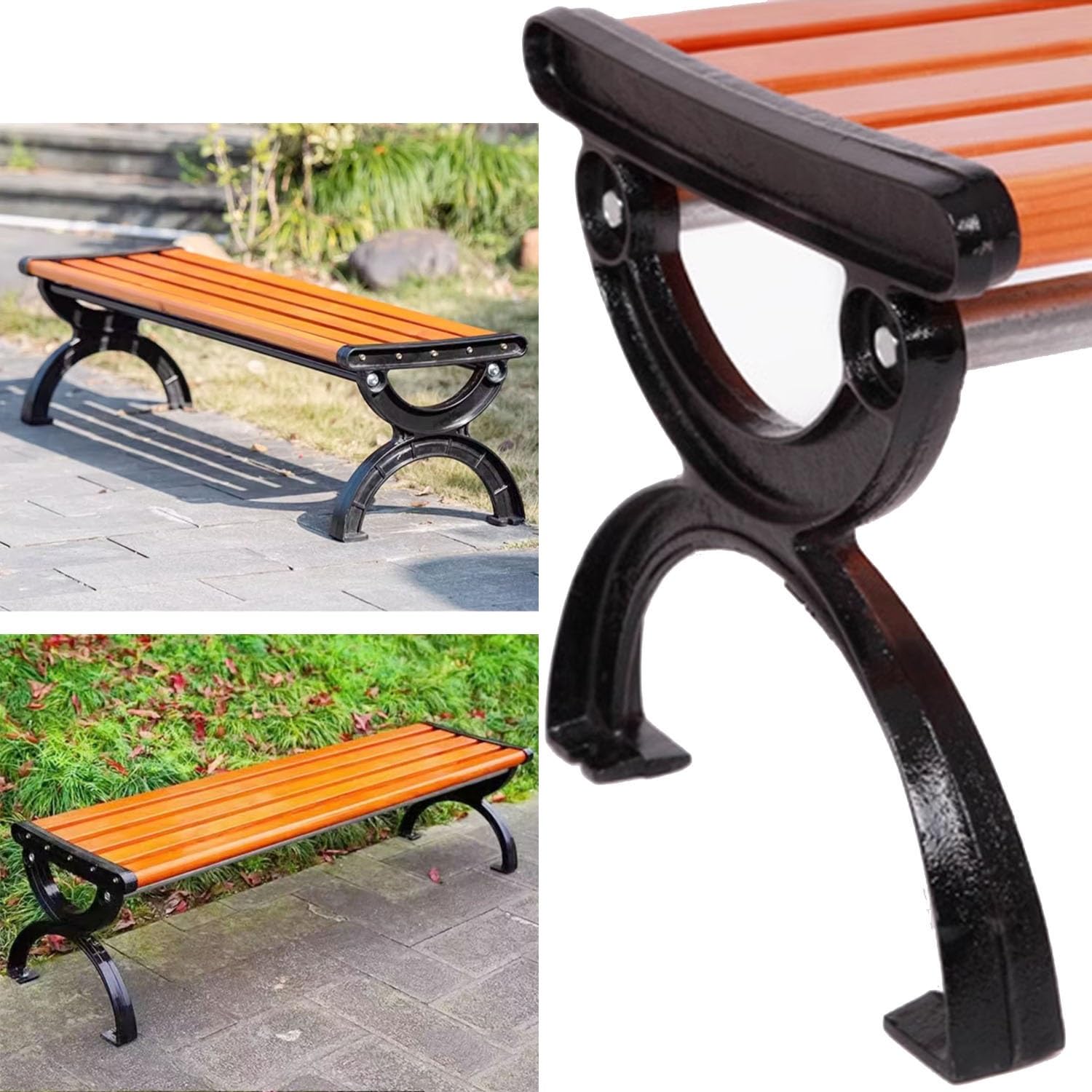 Panca da Giardino per Esterni, Panca da Portico Resistente alle intemperie per 2 Persone 120-150 cm Senza Schienale per Portico, Ingresso, Prato, Parco, Cortile(1.5m)