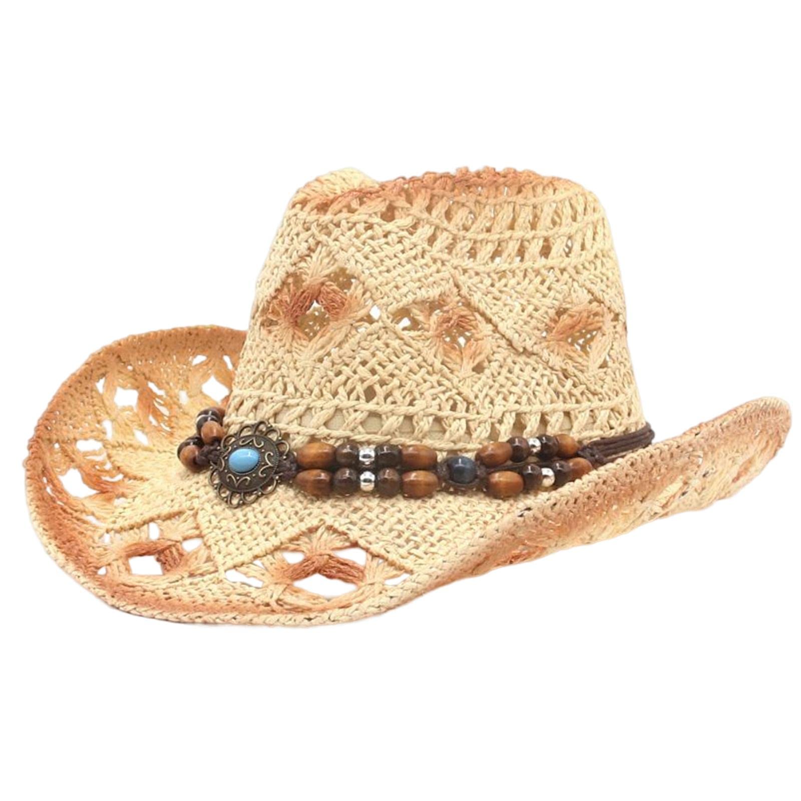 Enakshi Straw Cowboy Hat Vintage Shapeable for Outdoor Party Sun Protection Travel Beige| Clothing, Shoes & Accessories|Womens Accessories|Hats-image-22