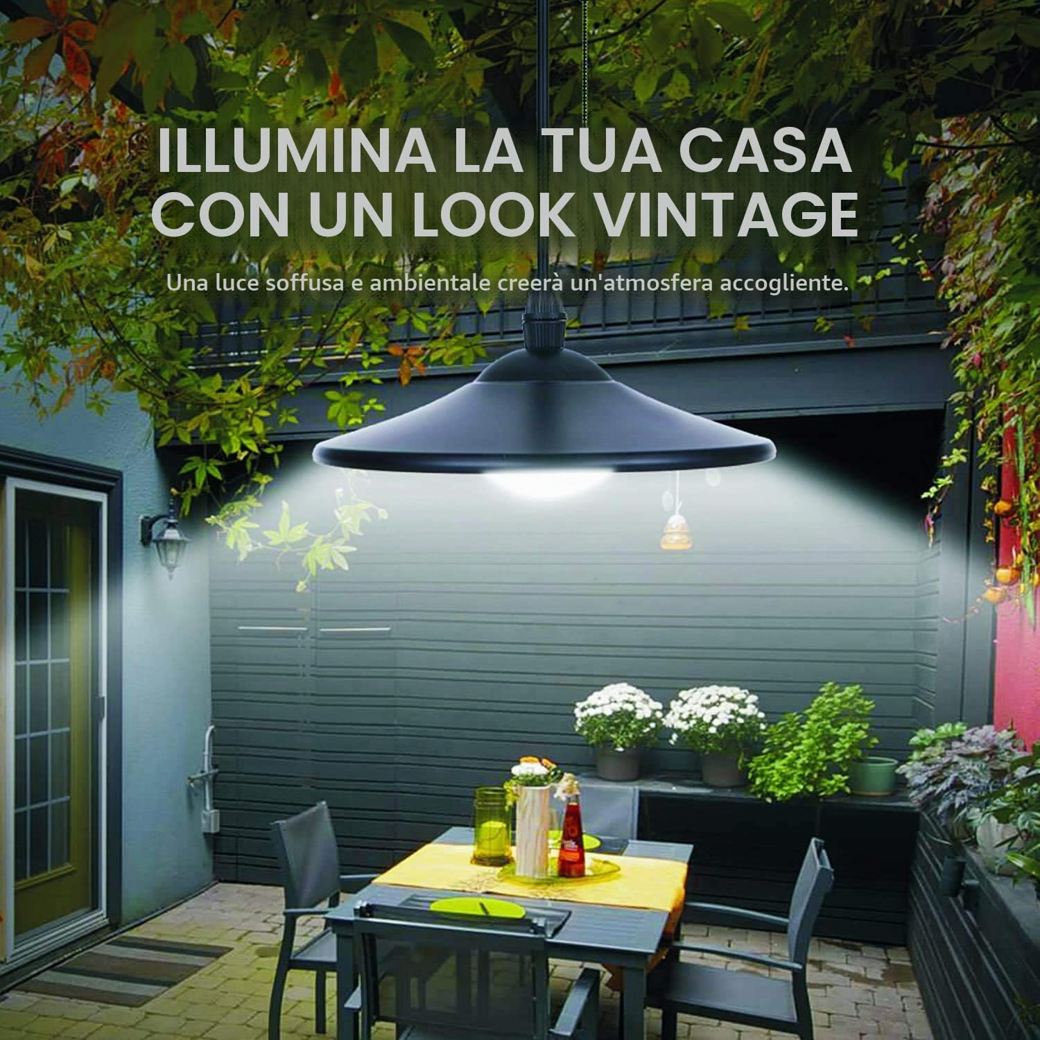 Lixada Lampada a Sospensione Esterna a Soffitto 3W a 4 LED con Lampada a Sospensione 250lm con Telecomando per Giardino Patio Lampadario Solare La Luce Solare Lampada a Distanza