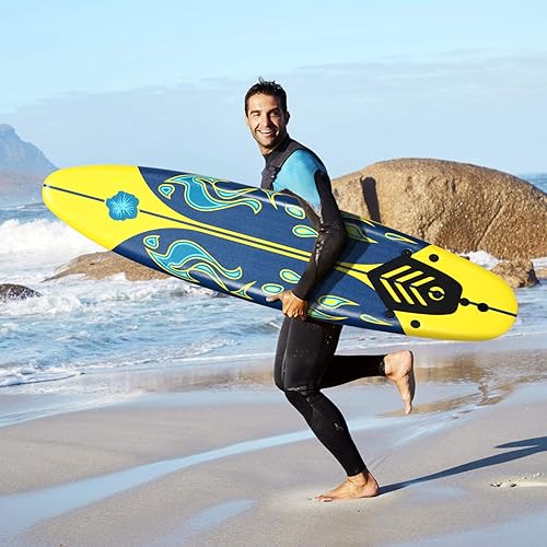 Miniatura 7 de GYMAX Tabla de surf, tabla de cuerpo de 6 pies con aletas extraíbles y correa protectora, tabla de surf antideslizante para surf, pesca, agua y yoga