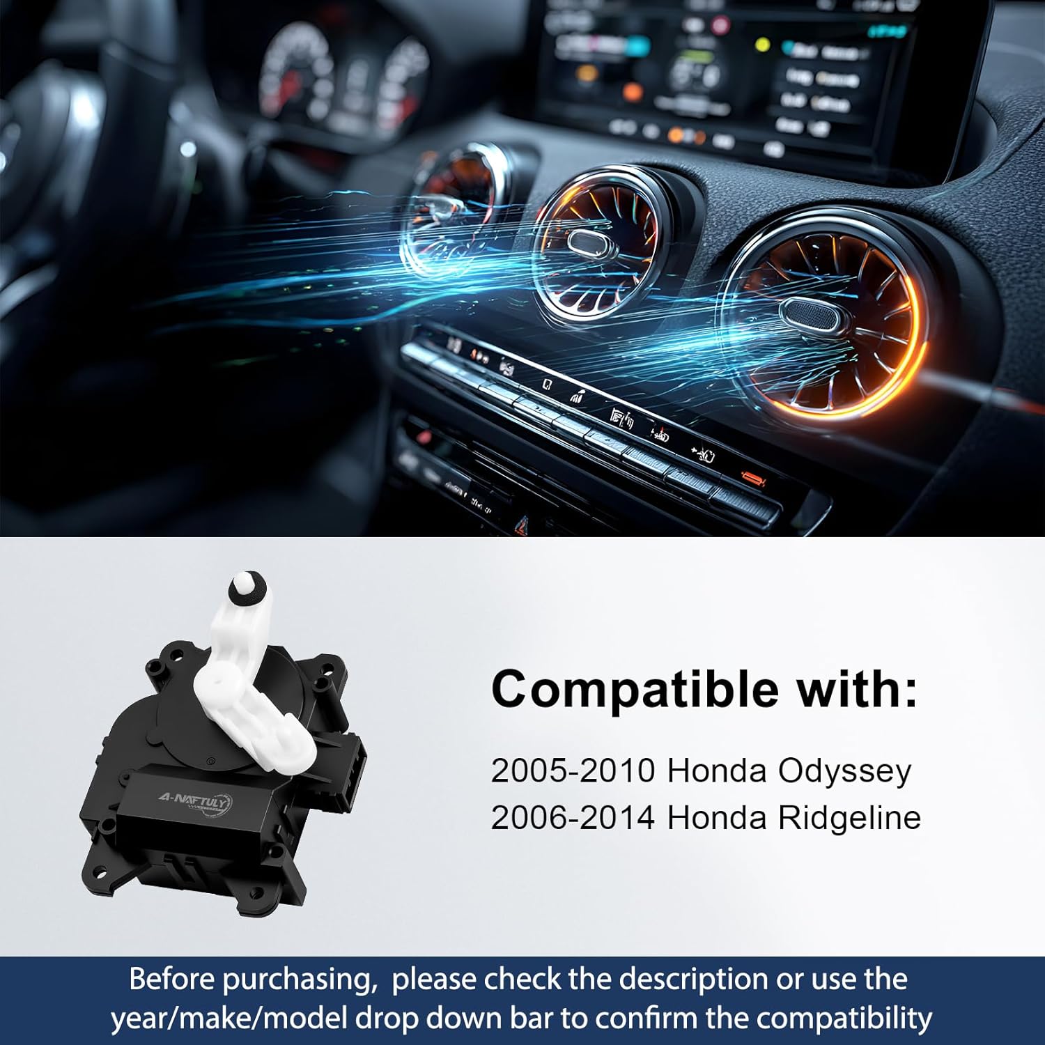 HVAC Heater Blend Door Actuator Driver Side Fits for 2005-2010 Honda Odyssey EX EX-L Touring, 2006-2014 Honda Ridgeline RTL RTS, Left Main Temperature Control Actuator 604-885, 79160-SHJ-A41