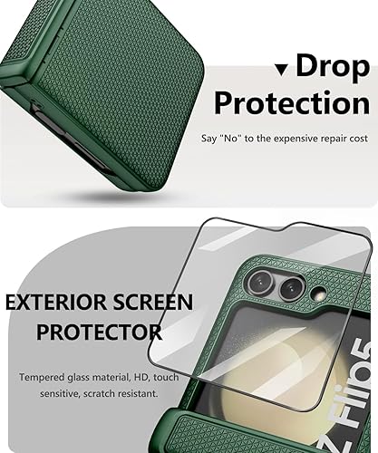 Miniatura 2 de Vihibii Funda para Samsung Galaxy Z Flip 5 con protección de bisagra y protector de pantalla trasera, ultrafina, a prueba de golpes, resistente,