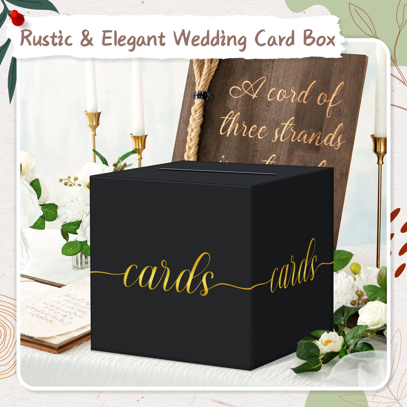 QIKSION Black Graduation Card Box, Gold Foil Gift Card Box for Party, Graduation, Wedding Reception, Birthday, Baby Shower, Raffle