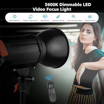 LED Video Light 150W COB LED Video Light 5600K Sunlight DIMMABLE CRI 95+ Bowens Mount Remote Control Shooting Light Color : Black, Size : One Size