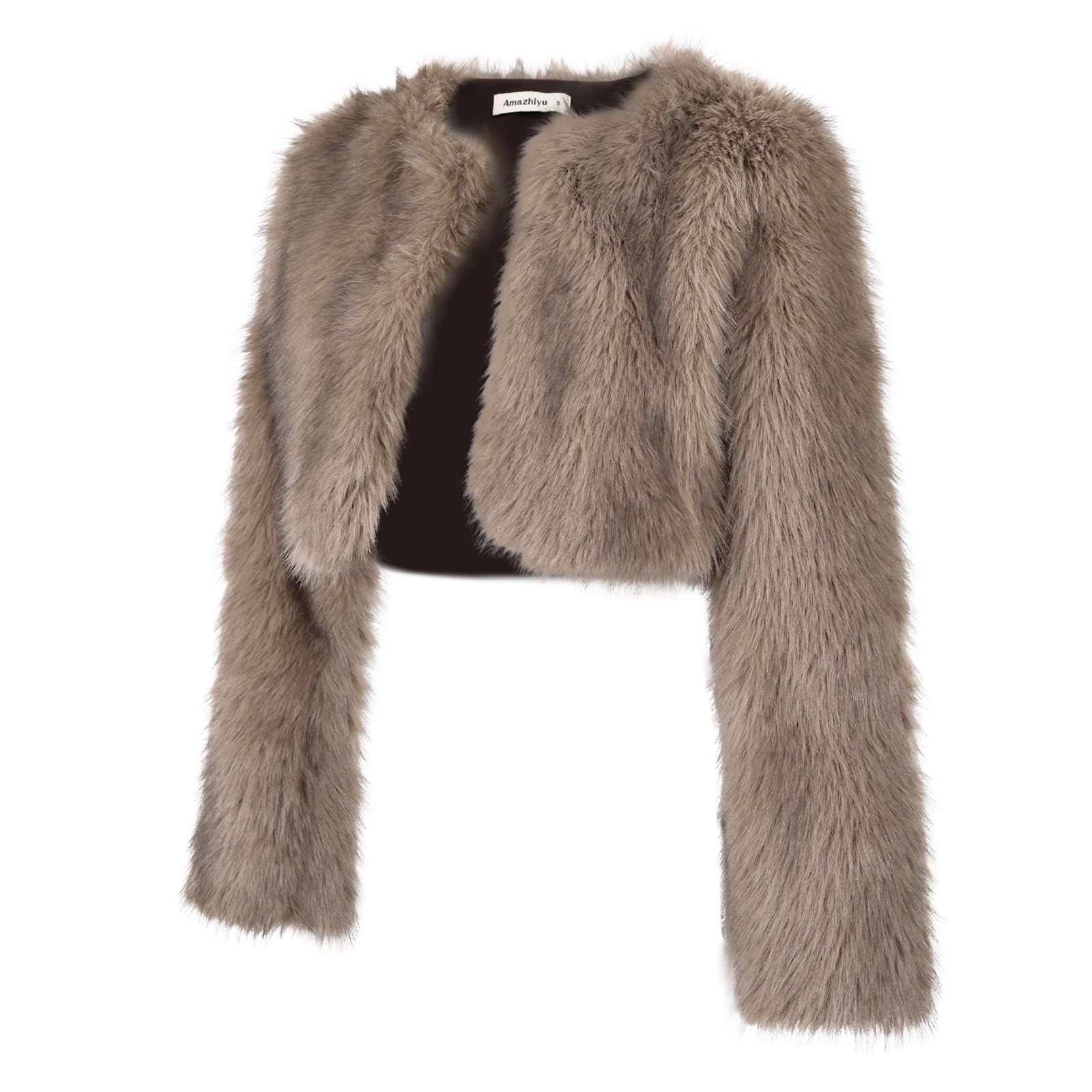 Amazhiyu Cappotto da donna in finta pelliccia, aperto sul davanti, invernale, a maniche lunghe, girocollo, caldo cardigan