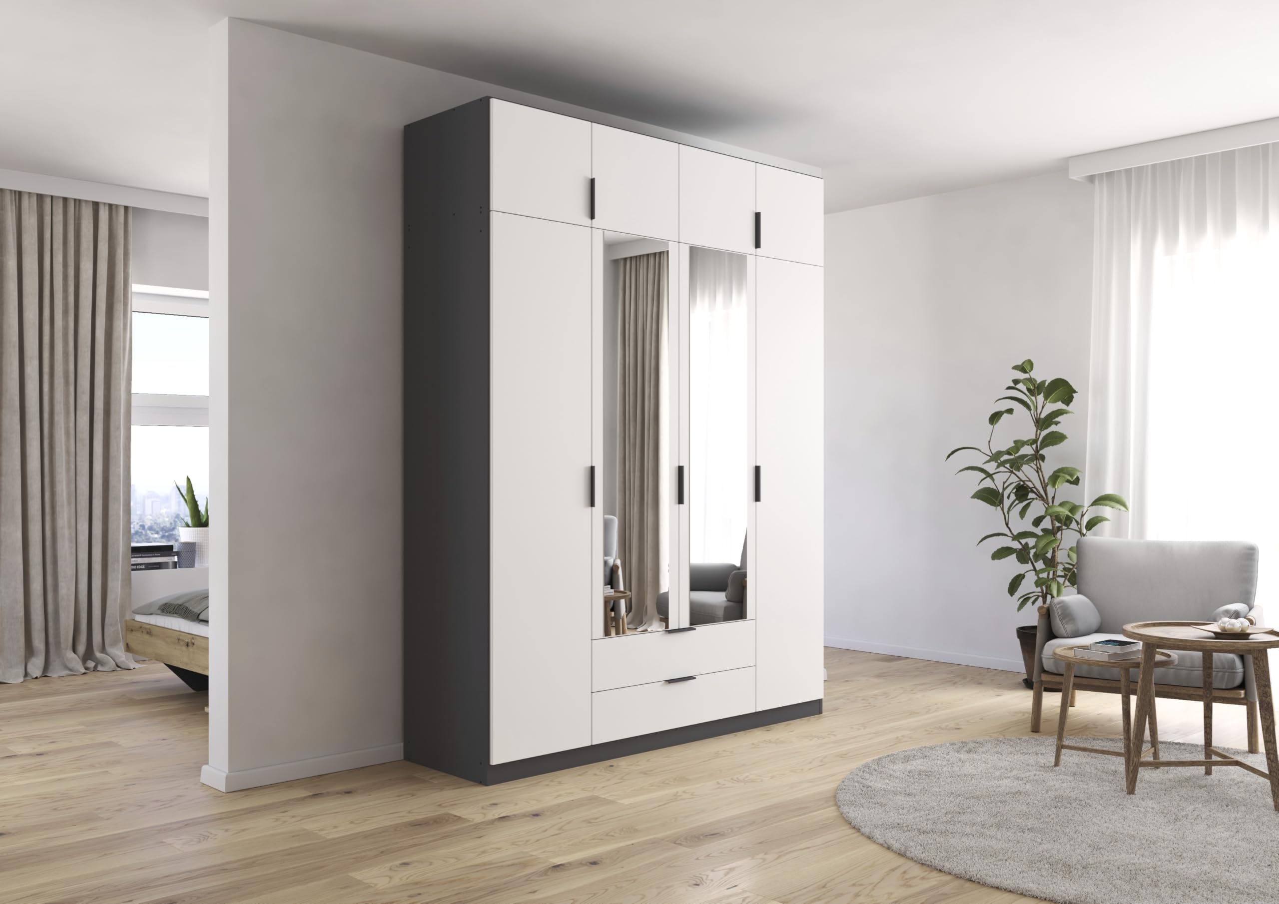 Rauch Möbel LAGOA, Kleiderschrank, Farbe Weiß/Grau metallic, Breite 181 cm