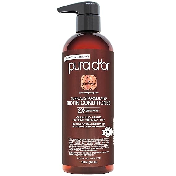 PURA D'OR 16 Oz Clinically Formulated Biotin Conditioner - Daily Hair Care Routine For Thinning Hair - 2X Concentrated Herbal Blend Hair Thickening Products For Women & Men