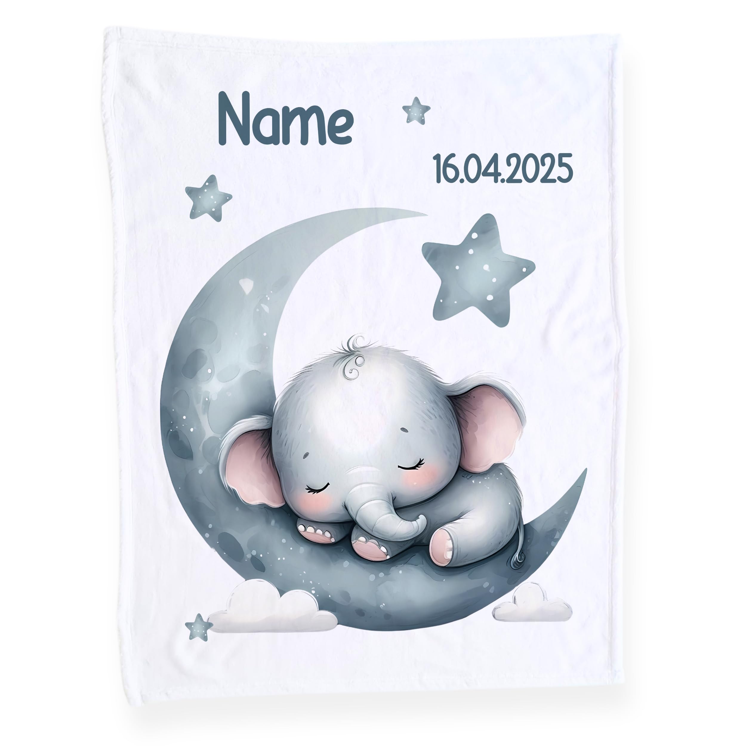 GRAZDesign Babydecke mit Namen und Datum, Weiche Kuscheldecke Elefant, Schmusedecke zur Geburt als Geschenk für Jungen